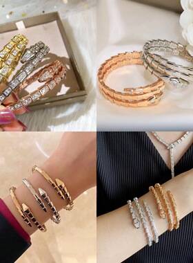 跨境新款高版Bv宝家双环蛇手镯个性时尚满钻弹簧蛇形男女情侣手环