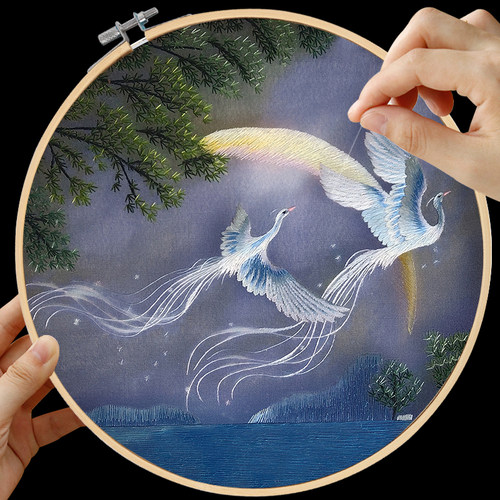 古风入门针迹凤凰花鸟手工diy