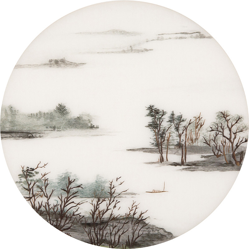 苏绣diy简约入门针迹山水联画