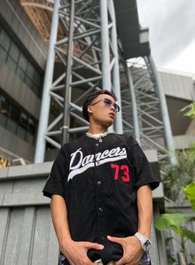 Retro project开衫灯芯绒男女T恤hiphop嘻哈美式短袖棒球服街舞