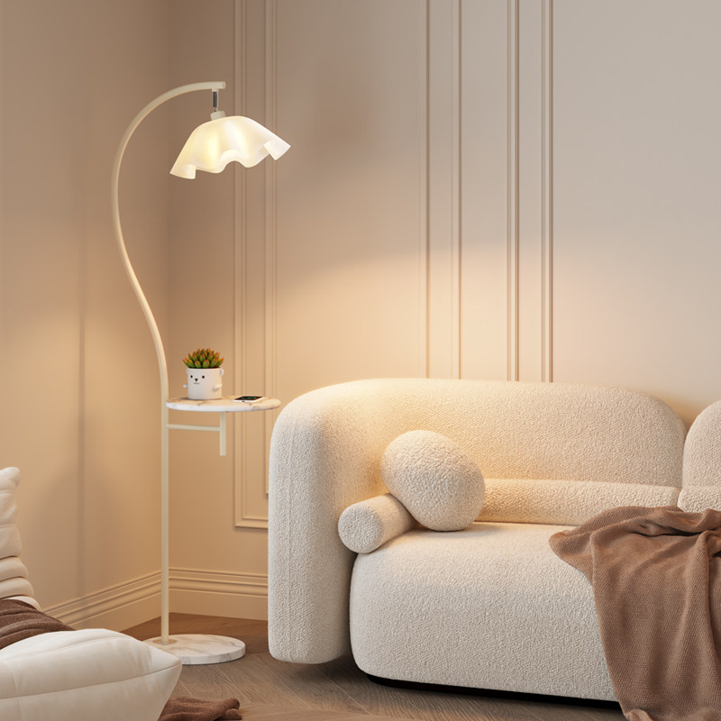 花瓣落地灯奶油风客厅沙发边置物一体卧室床头网红高级感落地台灯,家装灯饰光源,装饰落地灯,淘宝优惠券,粉丝福利购,淘宝优惠卷