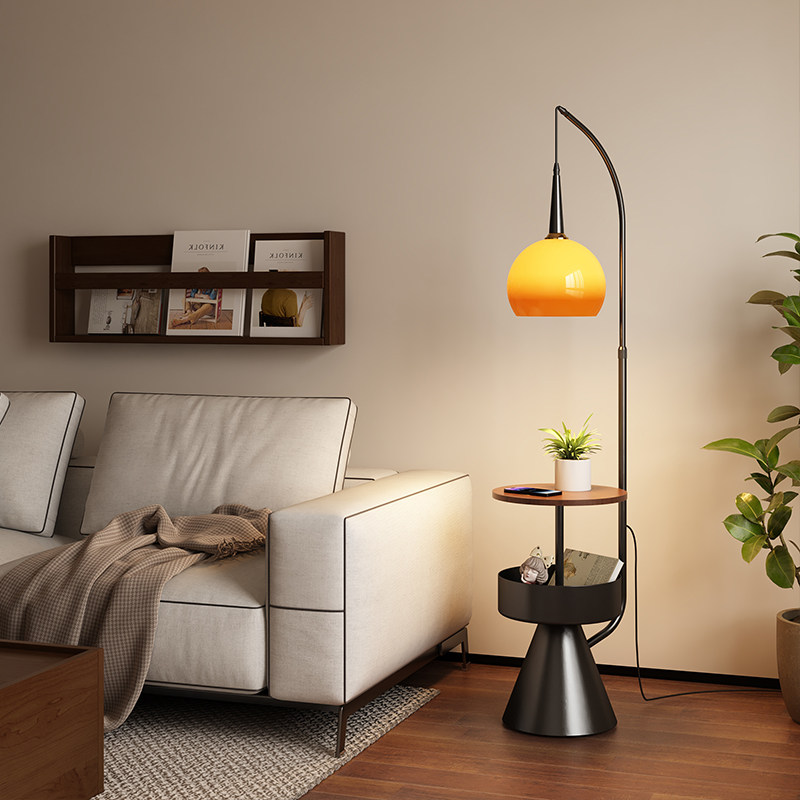 中古风柚子落地灯客厅沙发旁边置物一体装饰氛围书房卧室床头灯,家装灯饰光源,装饰落地灯,淘宝优惠券,粉丝福利购,淘宝优惠卷