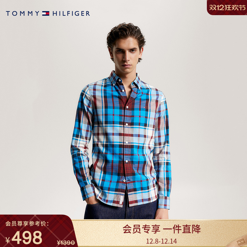 Tommy男装纯棉格纹修身衬衫外套