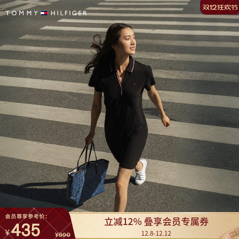 Tommy女珠地网眼V领POLO连衣裙
