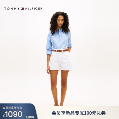 Tommy女装纯棉金扣直筒牛仔短裤
