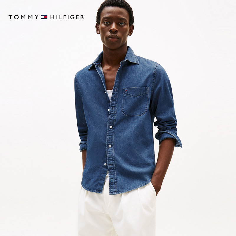 Tommy25春夏新款男女经典潮流美式复古度假风纯棉牛仔衬衫外套