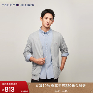 外套 Tommy秋冬男女纯棉休闲慵懒风V领情侣针织开衫 拼色镶边