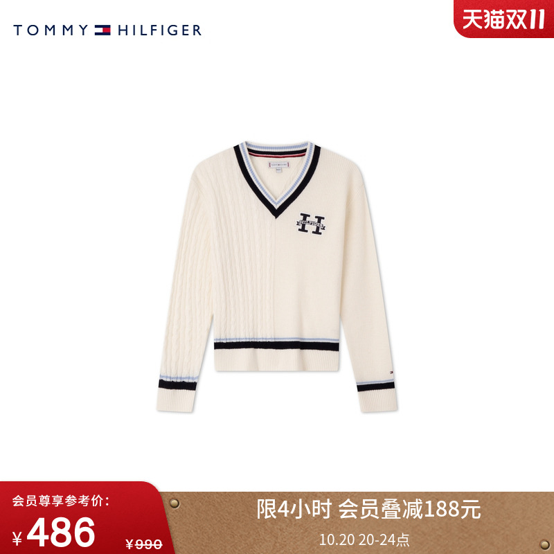 Tommy童装女羊毛混纺V领针织衫