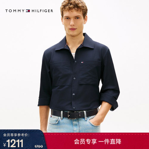 Tommy男装格子肌理宽松长袖衬衫