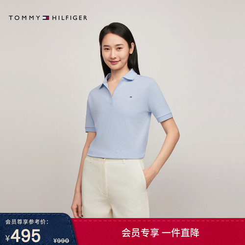 Tommy女装小绣标V领宽松POLO衫