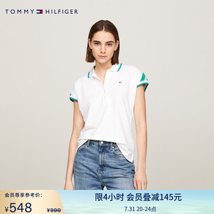 41285 Tommy夏季 女装 高尔夫休闲运动五粒扣拼色合身短袖 T恤POLO衫