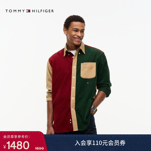 Tommy男装灯芯绒拼色宽松衬衫