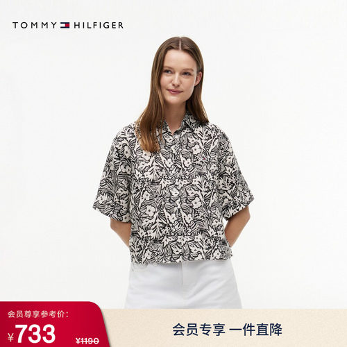 Tommy女装度假风亚麻短袖衬衫