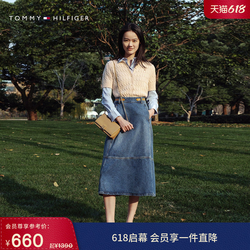 Tommy春夏女装纯棉绞花休闲通勤纯色圆领麻花短袖针织开衫外套