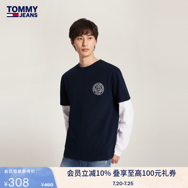 Tommy男装纯棉美式徽章印花T恤