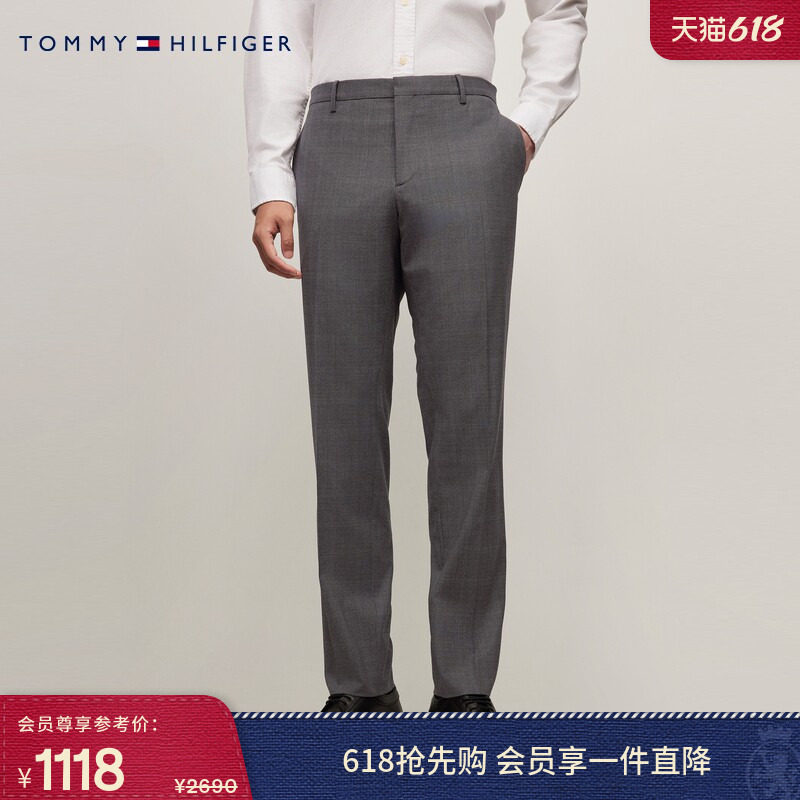 Tommy LARDINI秋冬男羊毛混纺暗格纹手工制商务正装晚宴西裤长裤