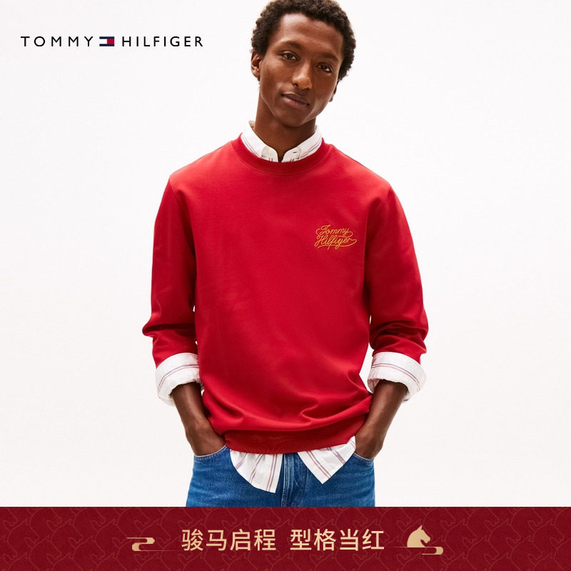 Tommy男装花体刺绣圆领内搭卫衣