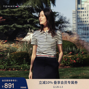 女装 T恤POLO衫 经典 短袖 1985珠地网眼休闲条纹修身 Tommy25春夏新款