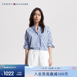 纯棉府绸通勤简约条纹宽松长袖 衬衫 女装 Tommy 外套WW0WW38952