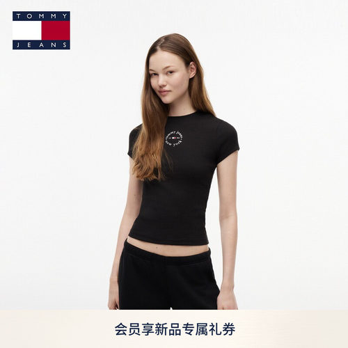 Tommy女装坑条肌理修身弹力短袖