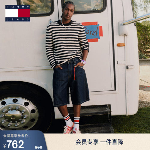 Tommy男装棉亚麻混纺牛仔短裤