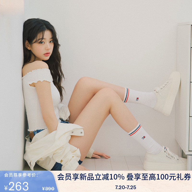 Tommy女装辣妹一字肩修身短上衣