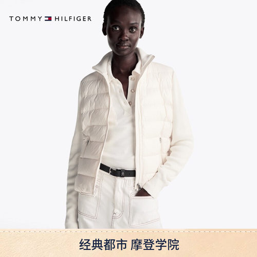 Tommy女装针织拼接半高领羽绒服