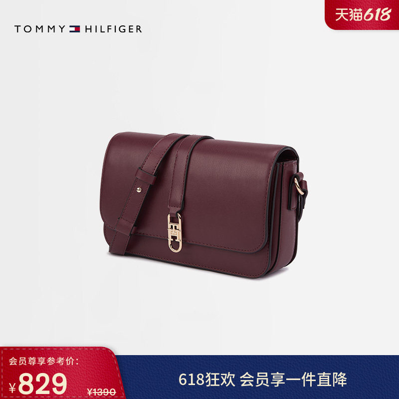 【礼物】Tommy女装简约金属字母扣翻盖优雅通勤风方包单肩斜挎包