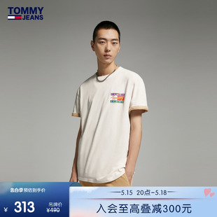 Tommy 街头拼色手写印花合身短袖 纯棉复古美式 男装 T恤DM0DM16827