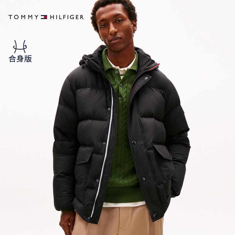 Tommy男装大口袋撞色门襟羽绒服