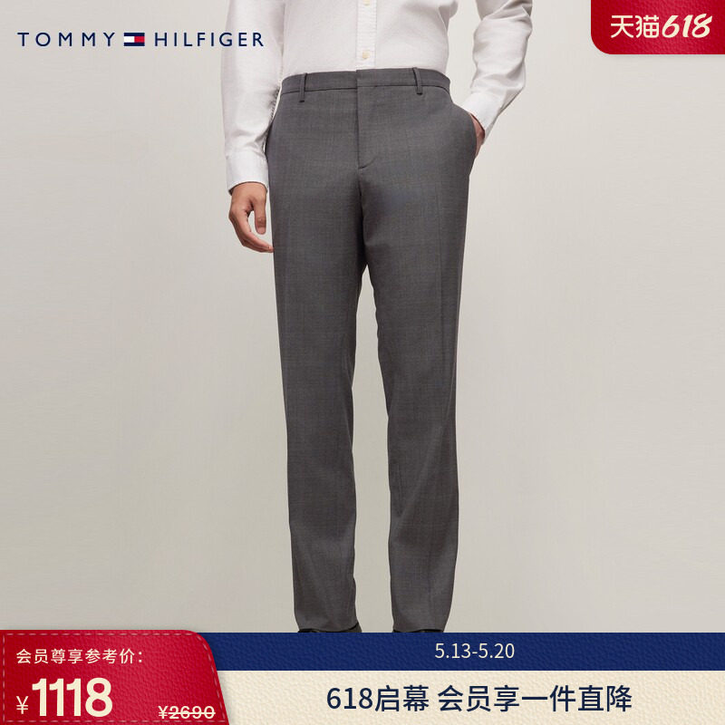 Tommy LARDINI秋冬男羊毛混纺暗格纹手工制商务正装晚宴西裤长裤