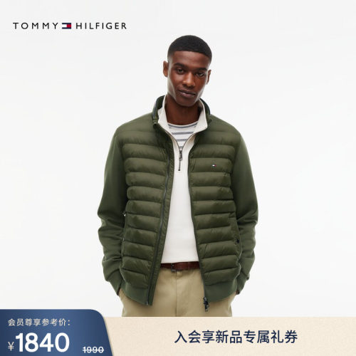 Tommy男装铺棉拼接镶边立领外套