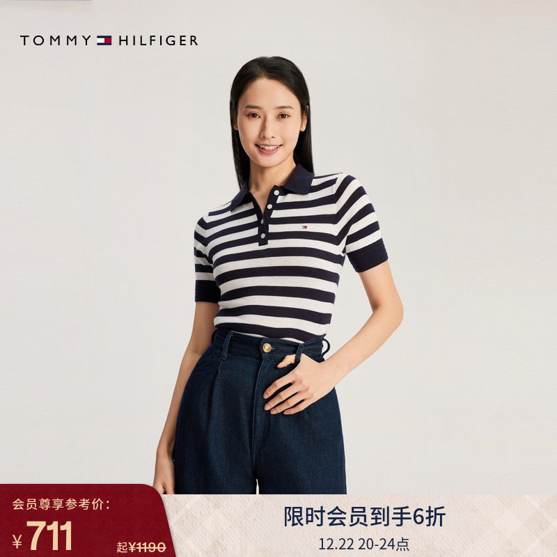 Tommy女装POLO半襟翻领针织衫