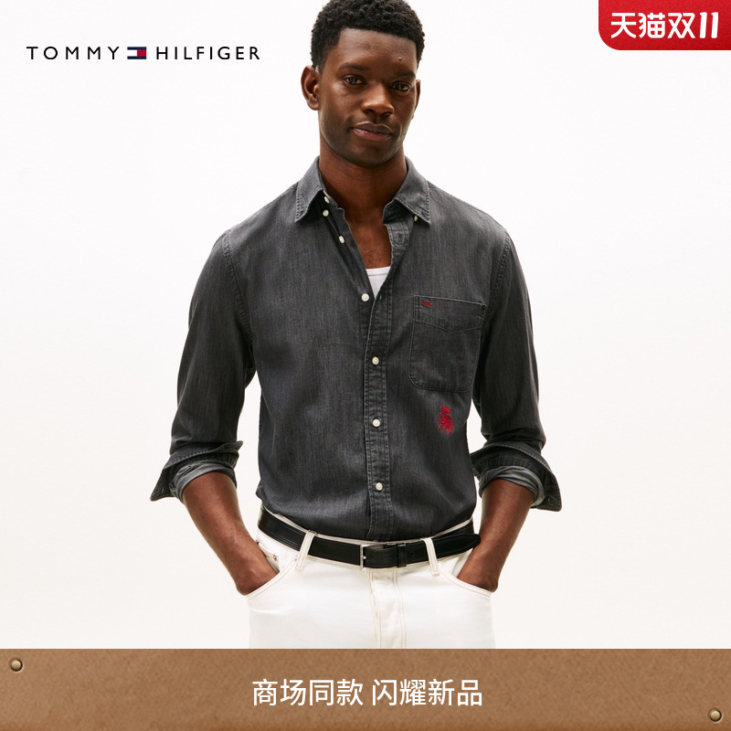 Tommy男装纯棉徽章刺绣牛仔衬衫