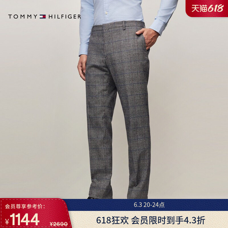 Tommy LARDINI秋冬男丝羊毛混纺格纹商务休闲绅士手工制西裤长裤