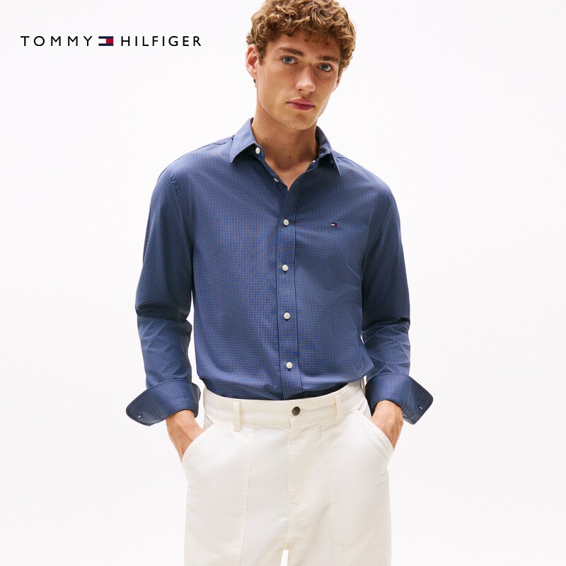 【吸湿速干】Tommy春夏男装商务休闲格纹弹力长袖衬衣衬衫外套