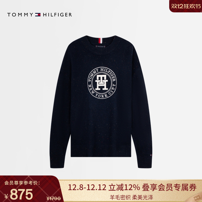 Tommy男装羊毛混纺刺绣花纱毛衣