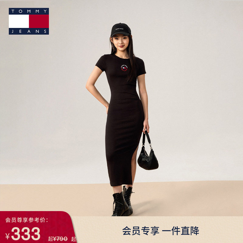 Tommy女装刺绣修身圆领针织长裙图片