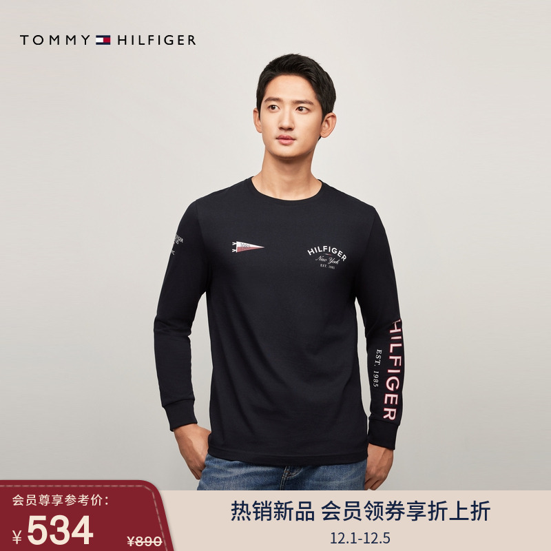 Tommy男装纯棉印花圆领长袖T恤