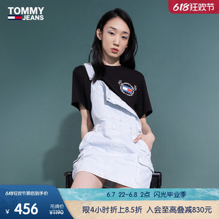 女装 Tommy 时尚 潮流旗标刺绣可调节宽松版 牛仔背带连衣裙12423