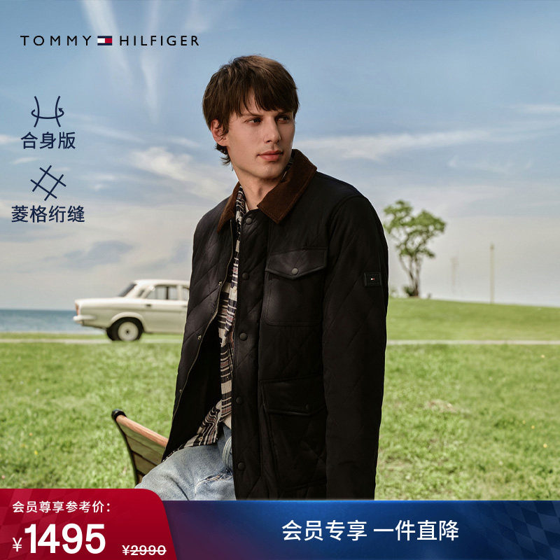 【菱格绗缝】Tommy秋冬男美式巴恩风撞色灯芯绒翻领棉服夹克外套