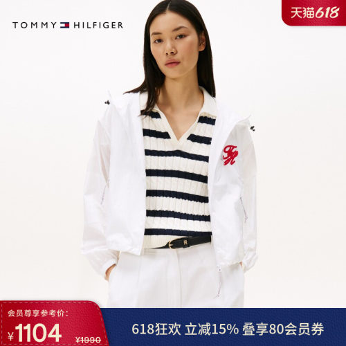 Tommy女花体刺绣亚洲版连帽夹克