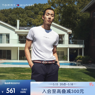 Tommy 24夏男纯棉平纹针织拼色袖 镶边袖 口重磅修身 T恤32584 口