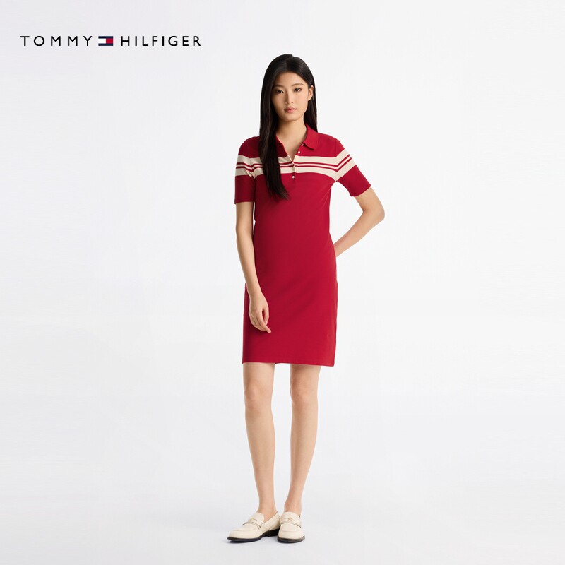 Tommy女装拼色条纹修身POLO裙图片