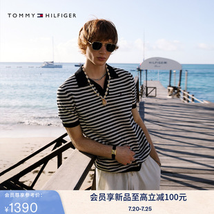 POLO针织衫 Tommy25新款 复古肌理感V领合身短袖 春夏男装 39531 经典