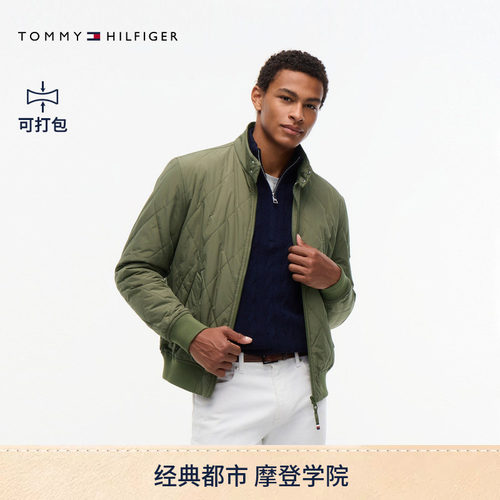 Tommy男装防泼水菱格哈灵顿棉服