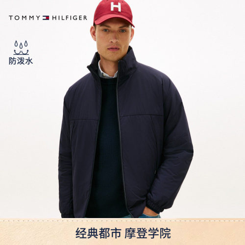 Tommy男装宽松立领连帽棉服外套