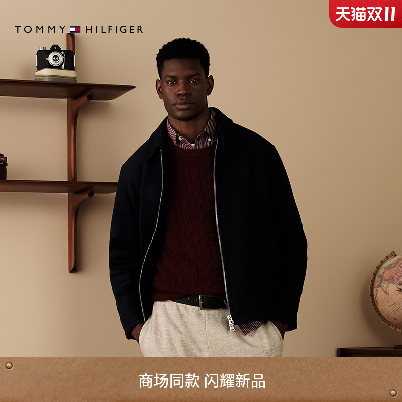 Tommy男装羊毛混纺翻领大衣外套