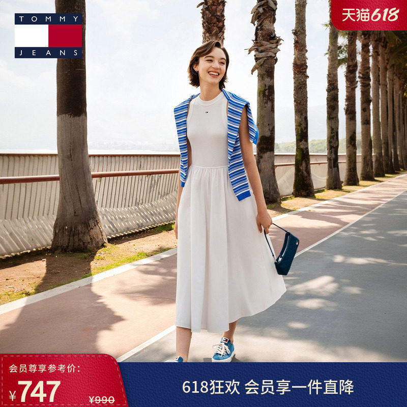 Tommy26春夏新款女装府绸拼接气质优雅修身显瘦无袖背心连衣裙