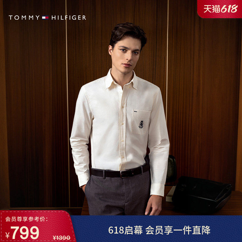 【磨毛牛津纺】Tommy秋冬男女纯棉学院休闲徽章刺绣长袖衬衫外套